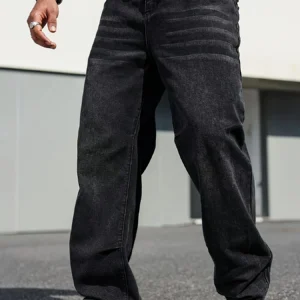 Men's Classic Straight-Leg Jeans - Cotton Blend, Dark Blue Denim, Non-Stretch, All-Season Wear, Comfort Fit with Slant Pockets