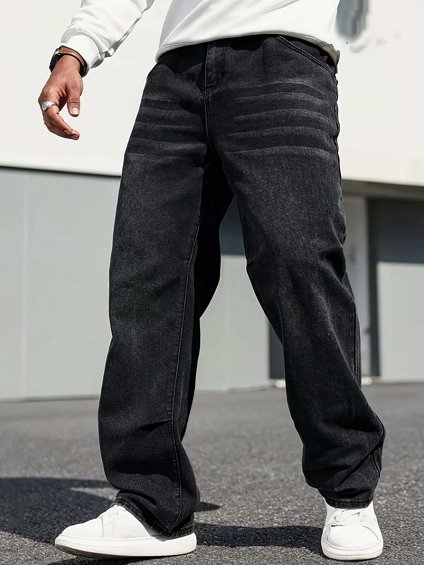 Men's Classic Straight-Leg Jeans - Cotton Blend, Dark Blue Denim, Non-Stretch, All-Season Wear, Comfort Fit with Slant Pockets