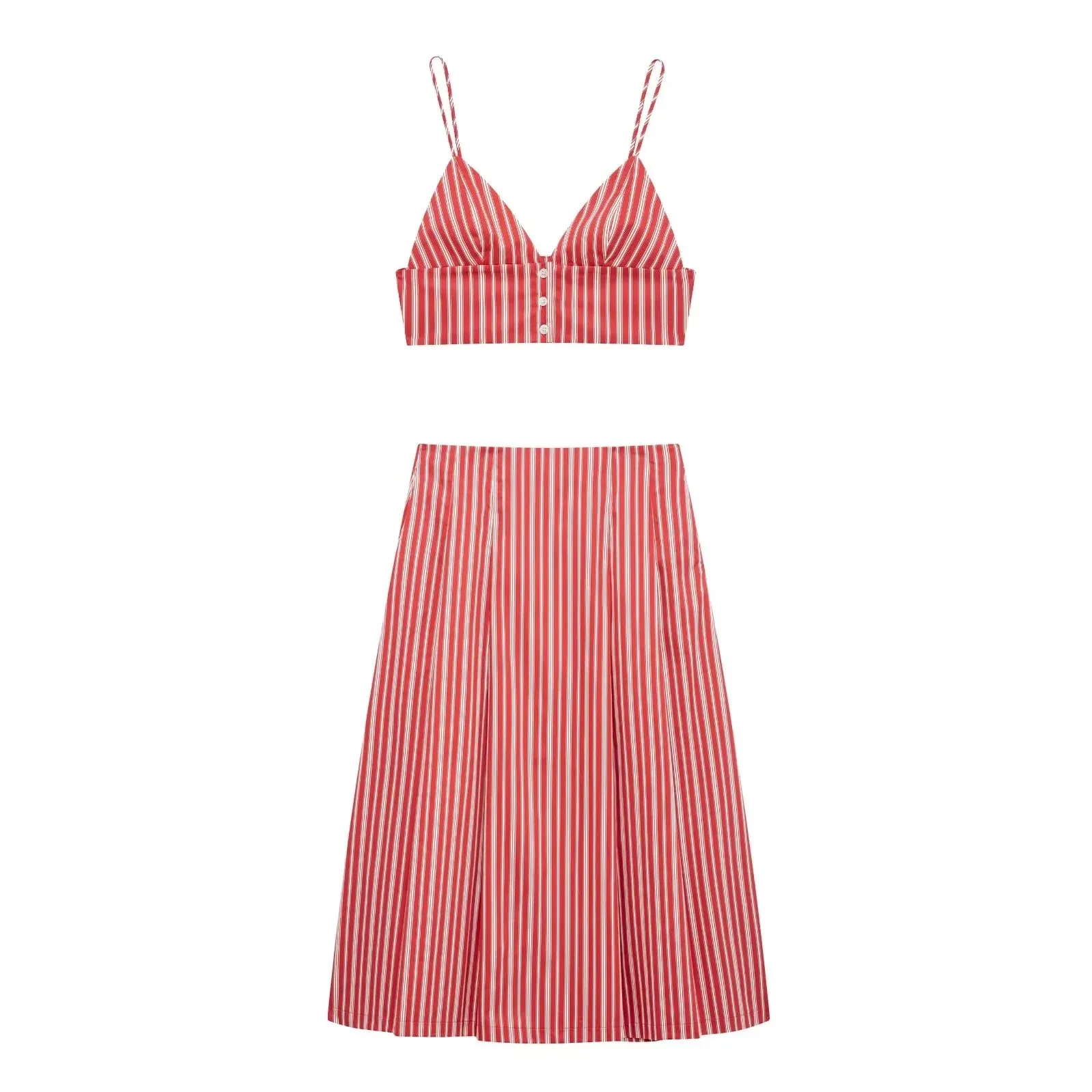 KONDALA Sexy Striped Print Women Suits V Neck Corset Short Tops High Waist Loose Skirts Fashion 2025 Summer Beach Style Sets - Image 9