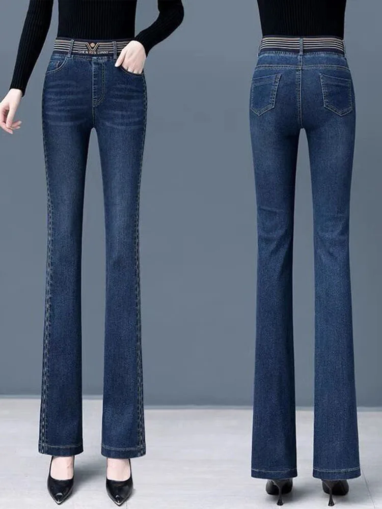 Women Vintage Skinny Stretch Flare Jeans Korean Elastic High Waist Wide Leg Denim Pants Ankle Length Big Size 4xl Kot Pantolon - Image 6
