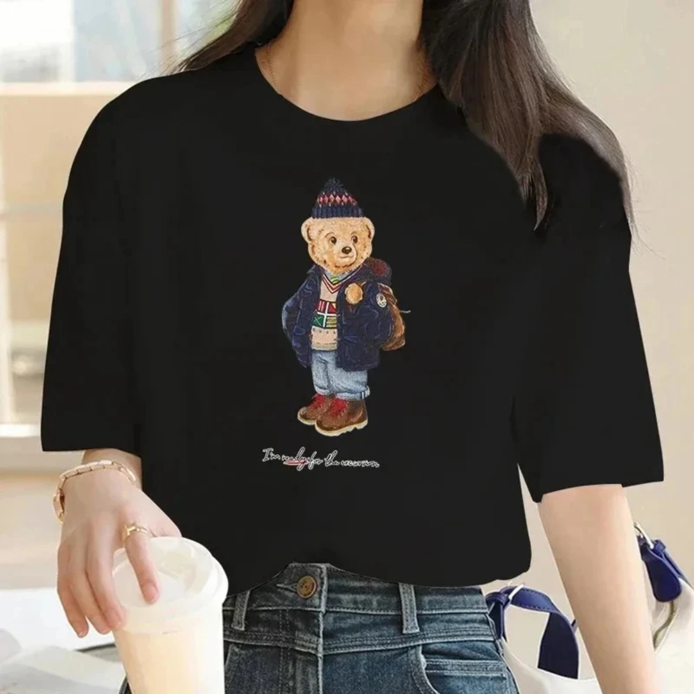 Women's Bear Print Luxury Brand T-Shirt High Quality Cotton Casual T-Shirt Short Sleeve Shirt Summer Outdoor T-Shirt 70524