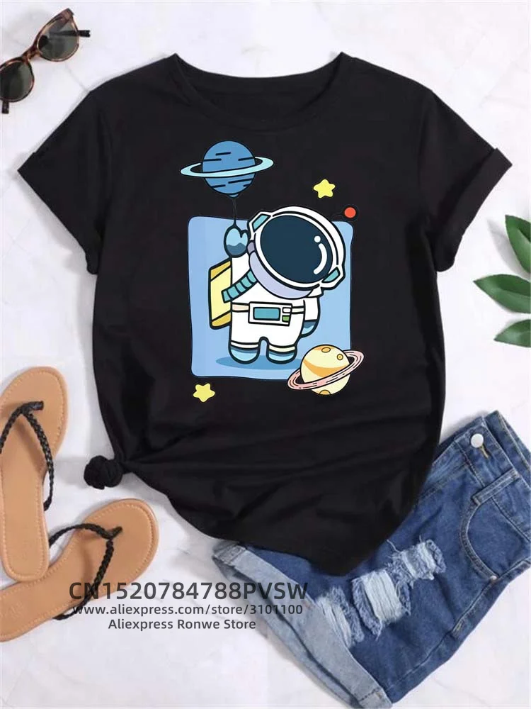Moon Planet Space Women Print T-Shirts Girl Fashion Funy Casual Round Neck Short Sleeve Streetwear Female Clothes Vintage Tops - Image 21