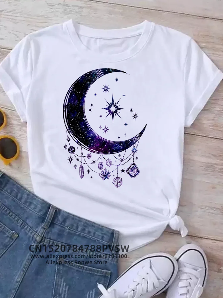 Moon Planet Space Women Print T-Shirts Girl Fashion Funy Casual Round Neck Short Sleeve Streetwear Female Clothes Vintage Tops - Image 15