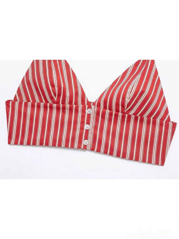 KONDALA Sexy Striped Print Women Suits V Neck Corset Short Tops High Waist Loose Skirts Fashion 2025 Summer Beach Style Sets - Image 5