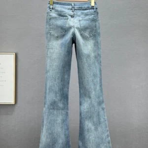 Alternative view of Fashion Embroidered Rhinestone High Waist Skinny Jeans 2024 Spring Autumn Elastic Slimming Women's Sequined Wide-Leg Pants