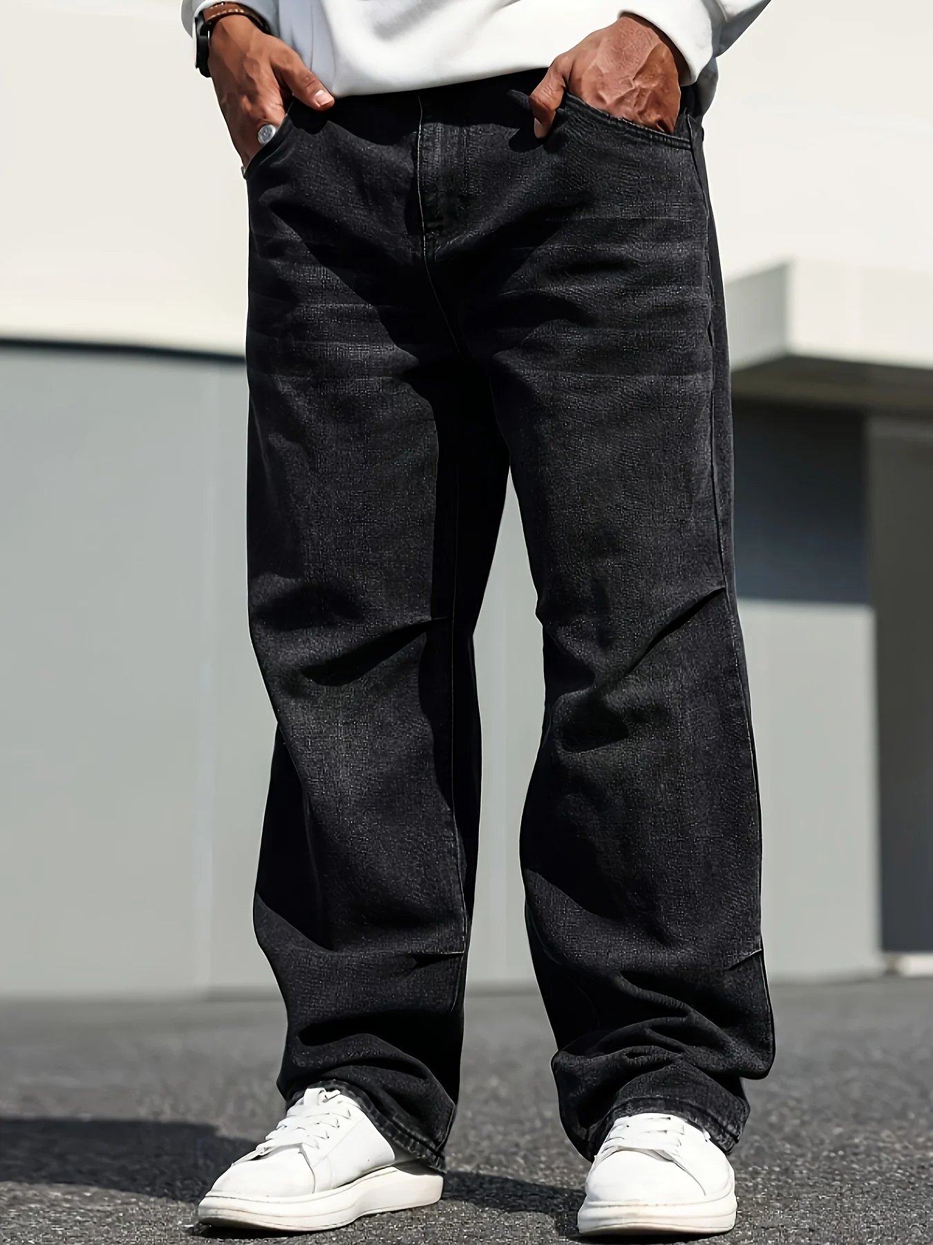 Men's Classic Straight-Leg Jeans - Cotton Blend, Dark Blue Denim, Non-Stretch, All-Season Wear, Comfort Fit with Slant Pockets - Image 4