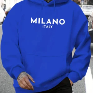 Alternative view of Men's Autumn/Winter Casual Fashion Loose Hoodie MILANO ITALY Letter Pattern Printed Long Sleeve Warm Hoodie