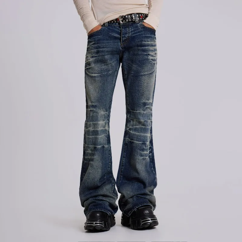 Y2K Mid Blue Flared Jeans Vintage Men Unisex Streetwear Retro Baggy wide leg Pants