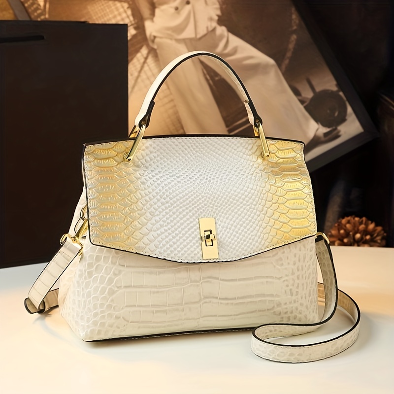 Premium Luxury Womens Retro Crocodile Pattern Bag - Stylish Crossbody Satchel with Elegant Top Handle - Versatile Shoulder & Handbag - Image 4