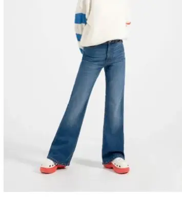 High Quality Customize Dark Blue Women's Denim Pants One Button Baggy Wide Leg Straight Denim Jeans Pants For Women - Image 5