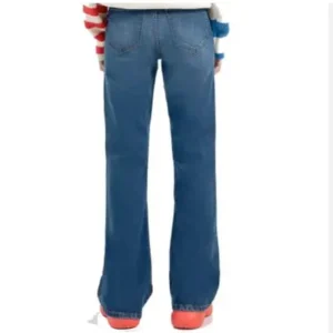 Alternative view of High Quality Customize Dark Blue Women's Denim Pants One Button Baggy Wide Leg Straight Denim Jeans Pants For Women