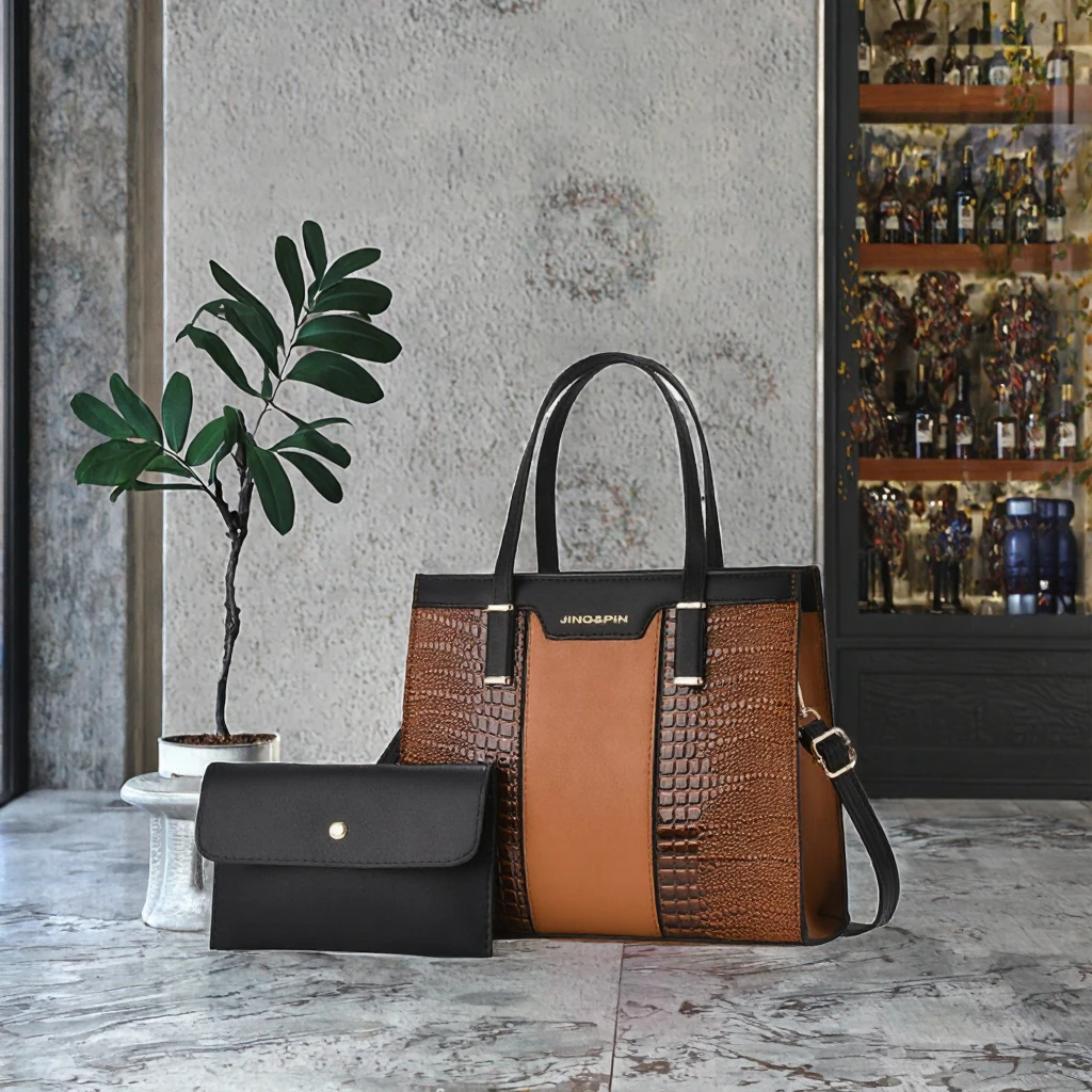 New Women's Luxury PU 2-piece Set Leather Handbags and Purses High Quality