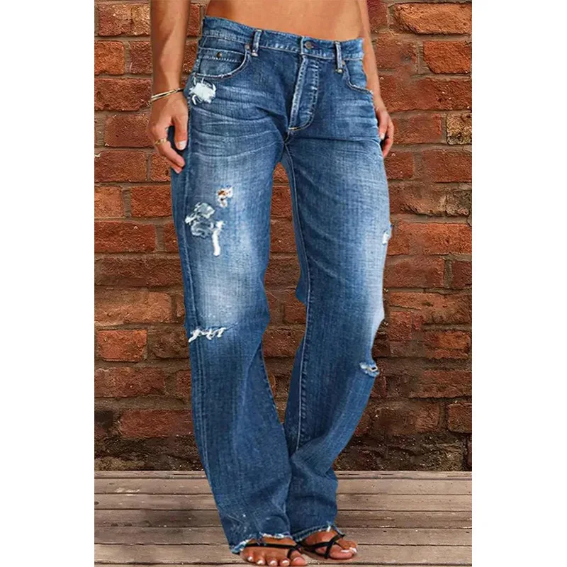 Washed Distressed Jeans for Women - Image 2