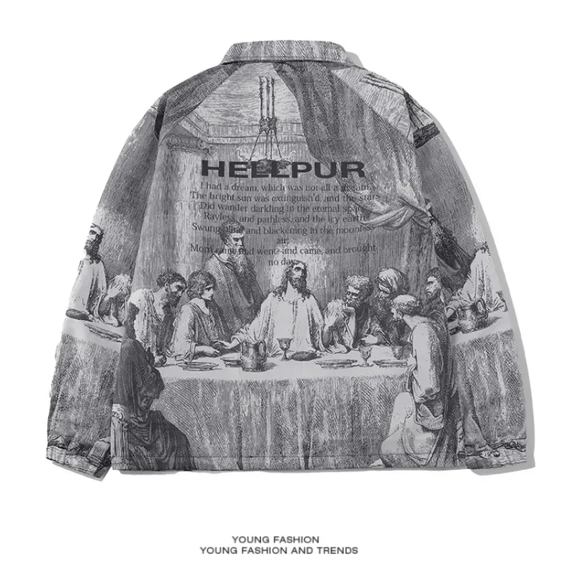 Autumn Men Jacket Oversized Painting Printing Couples Thin Casual Jackets Male Female Silk Vintage Clothing Man Coats Outerwear - Image 2