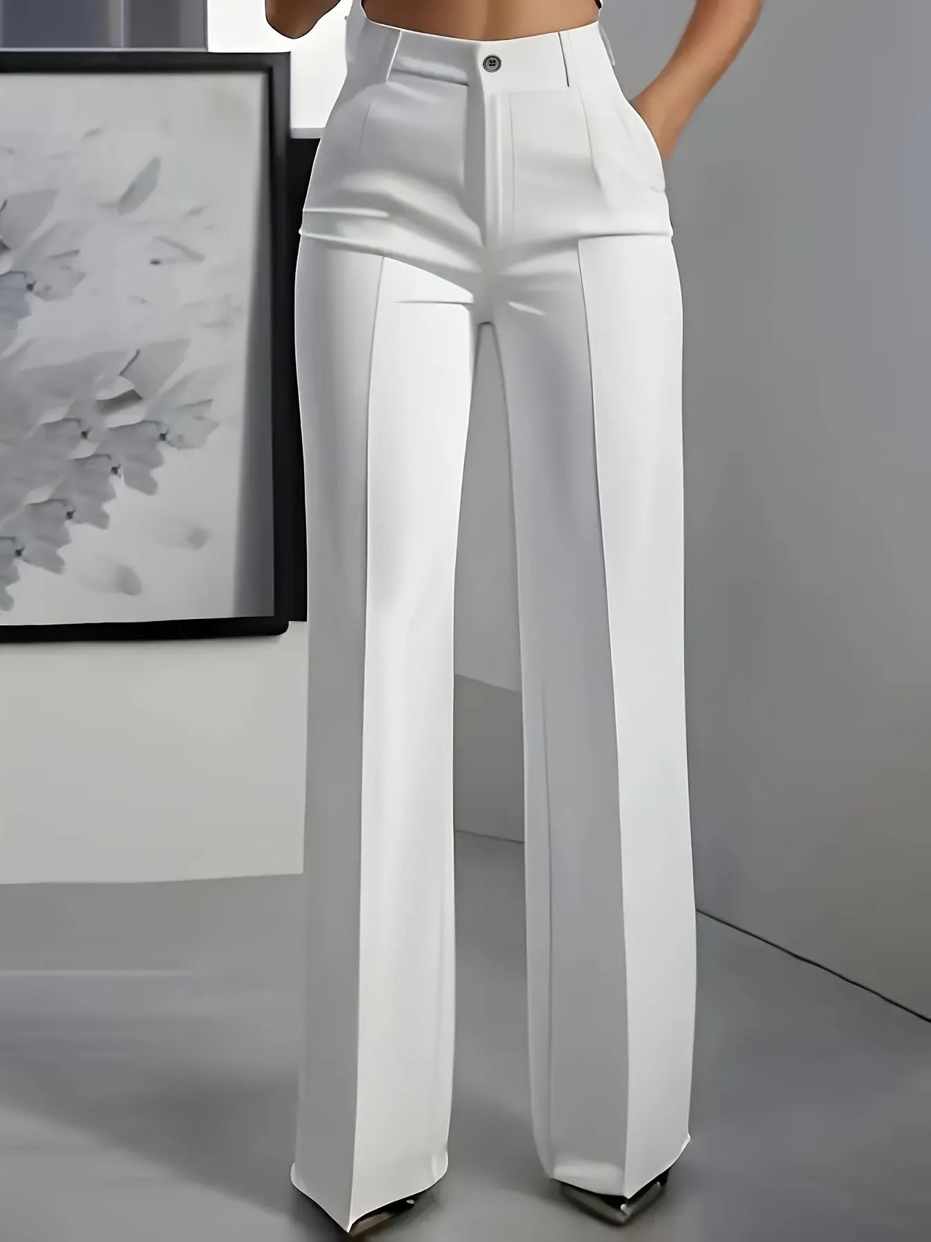 women's high-waisted, draped, straight-cut, simple suit pants for women - Image 2