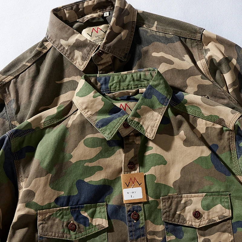 Military Style Camouflage Shirt MenMulti Pocket Cargo Blouse - Image 3