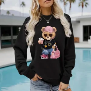 Round-neck Hoodie for Women, Spring and Autumn Teddy Bear, Trendy Top, Long-sleeved Shirt, Hoodie Streetwear Women Sweatshirt