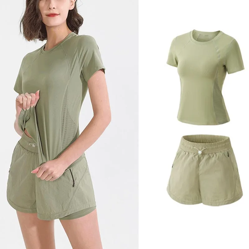 Women Gym Yoga Wear Sport High Waist Short Pocket Run Women Sportswear Fitness Outfi Push Up Quick Drying Summer Sport Clothing - Image 3