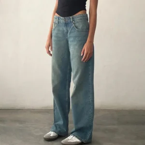 Alternative view of Women Jeans  Waist Straight Wide Leg Button Zipper Denim Trousers With Pockets Women's Clothing