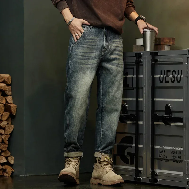 Trendy Men's Harem Pants, Fashionable Splicing Design, Retro Jeans, High Quality Men's Sports Loose Denim Brand Men's Clothing - Image 3