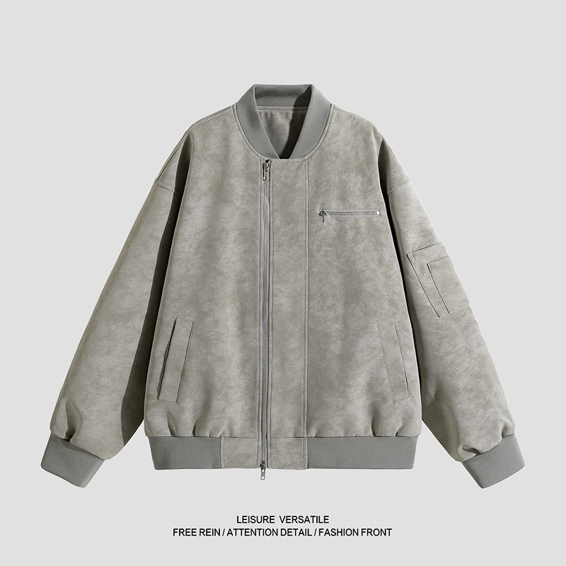 Men's Outdoor Sports Casual Windproof Breathable Trendy Baseball Jacket Comfortable Fashionable Tie Dye Imitation Leather Jacket - Image 3