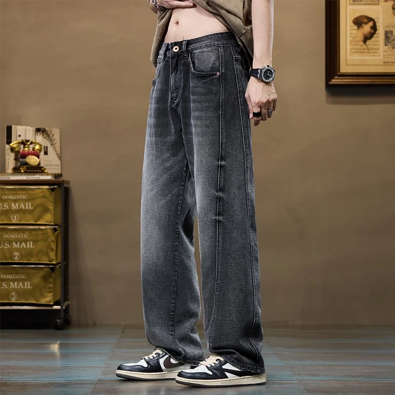 Men's Baggy Straight-Leg Denim Pants | Business Casual Wide-Loose Fit Jeans for Spring/Autumn All-Season Styling - Image 2
