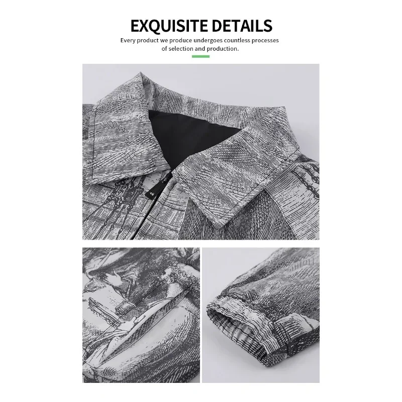 Autumn Men Jacket Oversized Painting Printing Couples Thin Casual Jackets Male Female Silk Vintage Clothing Man Coats Outerwear - Image 4