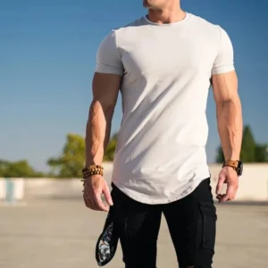 Alternative view of Muscle Fitness T-shirt Summer Men's Athleisure Workout short sleeve T-shirt High Quality cotton Men T-shirt Gym Sport Shirt Tops