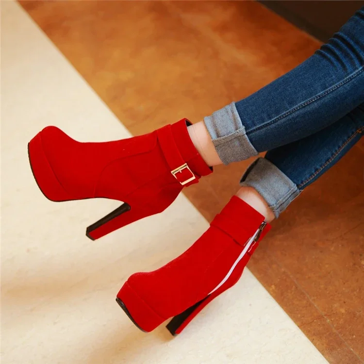 High Heels Women Ankle Boots Lace Up Fall Winter Platform Ladies Boots - Image 5