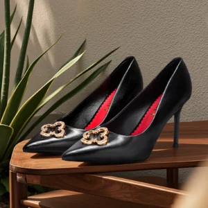 Heels 9CM Woman Black Shoes Leather Shoes