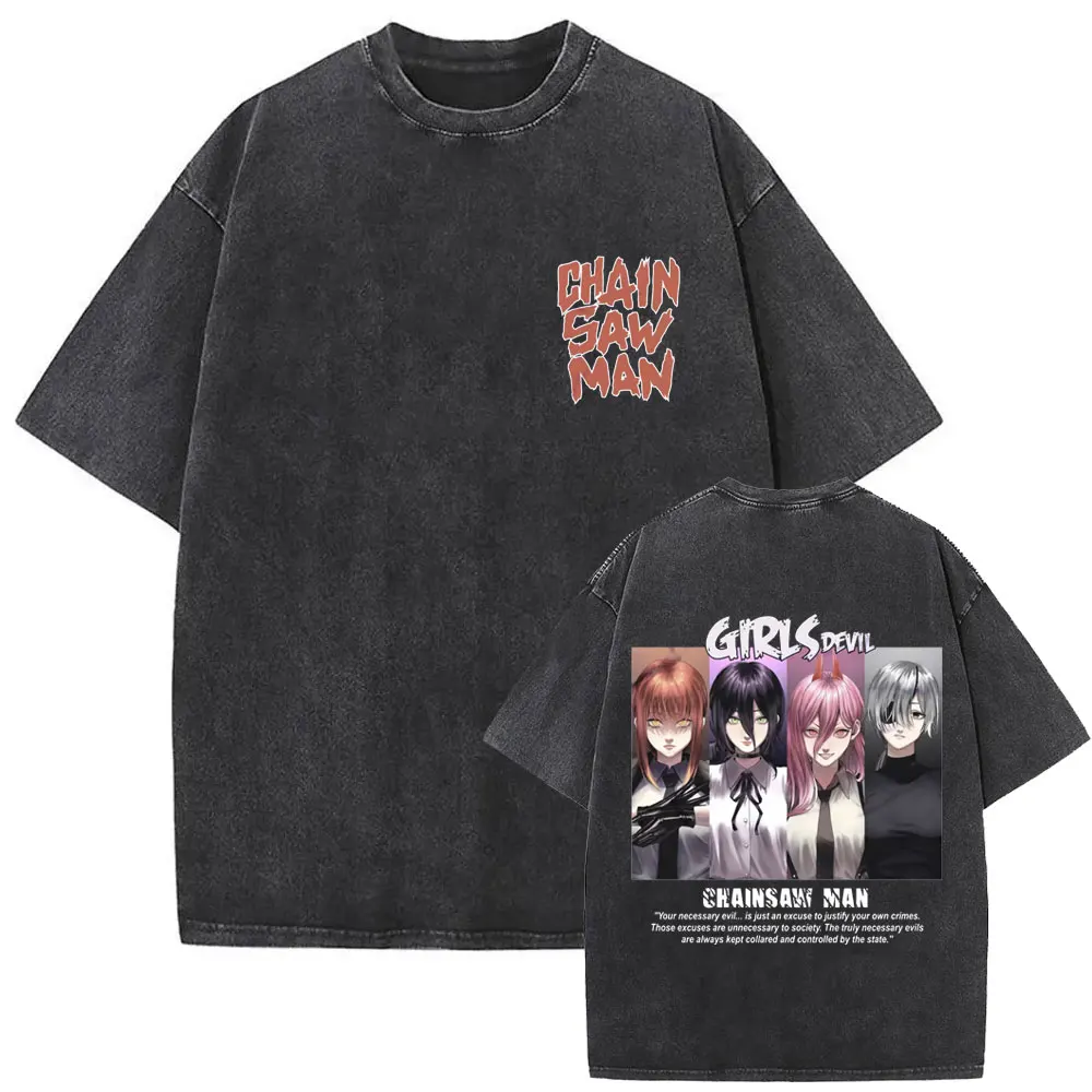Anime Chainsaw Man Washed Retro T-shirt Cartoon Denji Pochita Funny Graphic T Shirt Men Women Manga Vintage Oversized T-shirts - Image 21