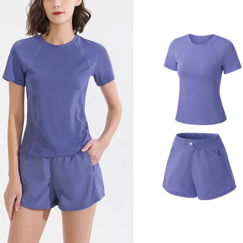 Women Gym Yoga Wear Sport High Waist Short Pocket Run Women Sportswear Fitness Outfi Push Up Quick Drying Summer Sport Clothing - Image 2