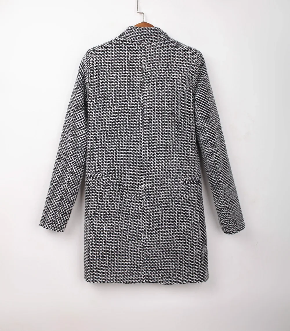 Women's Woolen Coat Arrive European Female Spring European Leg Houndstooth Windbreaker Jacket Plus Size Long Winter Coat - Image 5