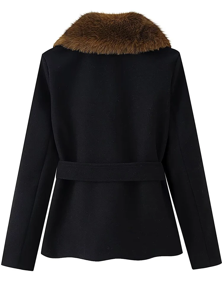 Women Leisure Leisure Jacket 2025 Fall Winter New Solid Color Long Sleeve Fur Collar With Belt Coat Female Chic Loose Outerwear - Image 4