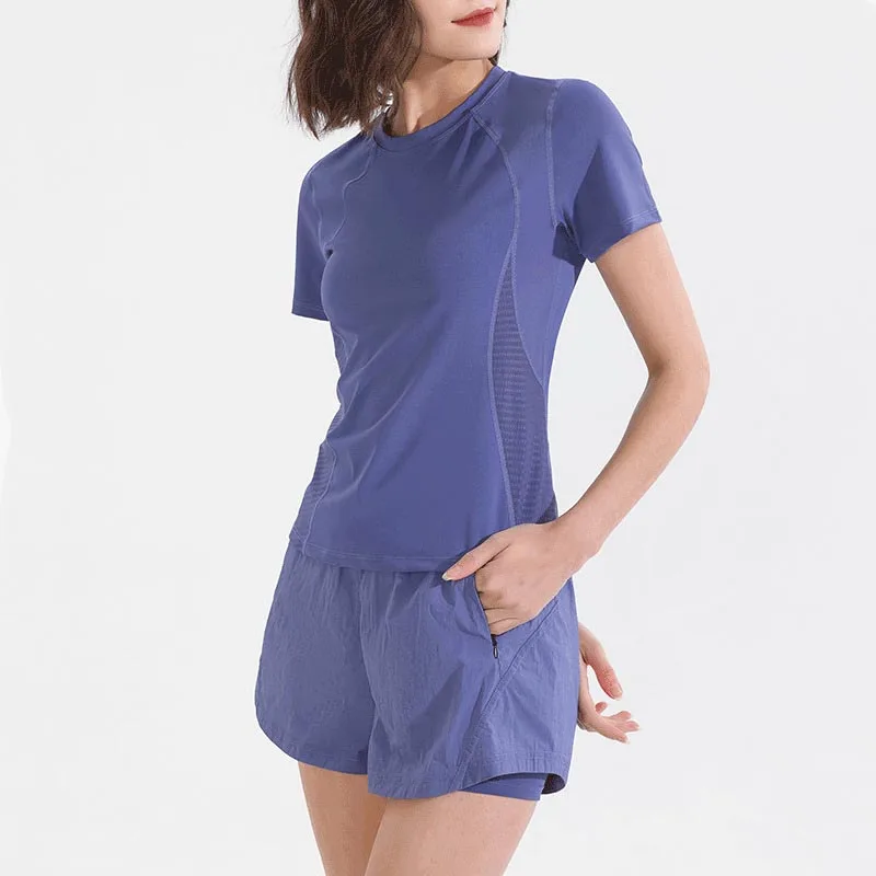 Women Gym Yoga Wear Sport High Waist Short Pocket Run Women Sportswear Fitness Outfi Push Up Quick Drying Summer Sport Clothing - Image 4