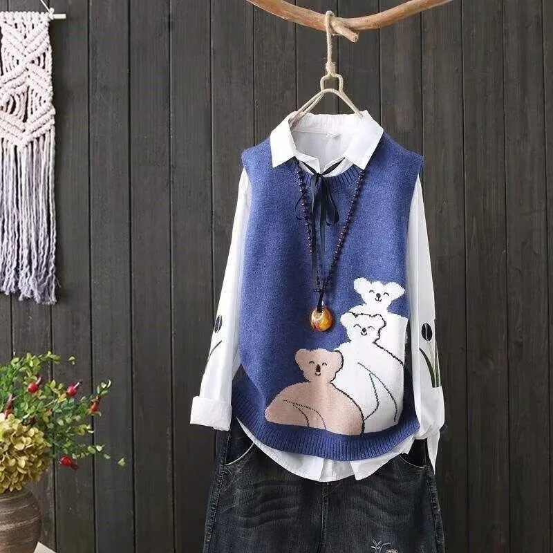 Round O Neck Knit Vests For Women Wear To Work The Trip Fashion Clothing 2025 Smooth Tops Waistcoat Casual Yellow Lady Sweaters - Image 3