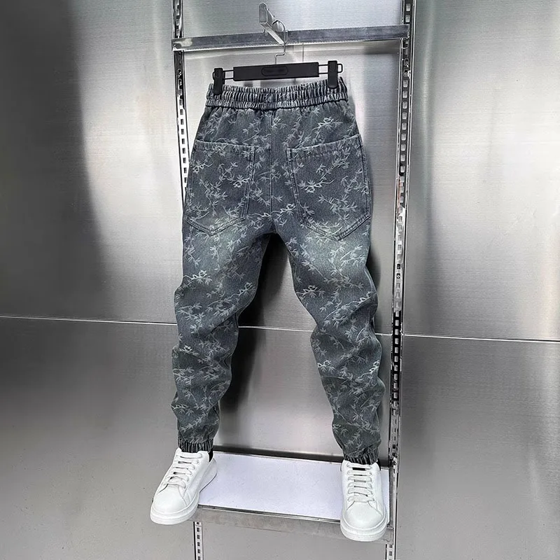 Jacquard American Classic Jeans Fashion Joints Harem Pants High Quality Loose Harajuku Straight-Leg Trousers Men Clothing - Image 5