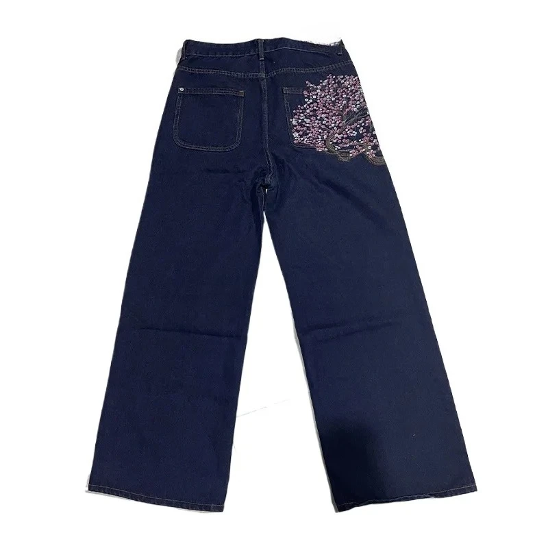 Y2K Baggy jeans Cherry Blossom Selvedge Embroidery Denim Pants men women denim fabric American Hiphop Streetwear Wide Leg Jeans - Image 8