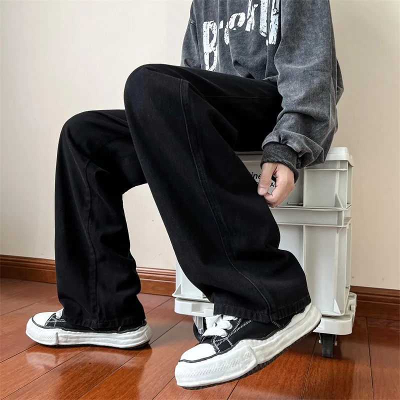 New Korean Fashion Men's Baggy Jeans High Street Man Straight Denim Wide-leg Pants Hip Hop Bagy Light Blue Grey Black - Image 8