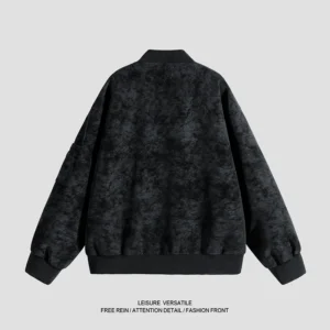 Alternative view of Men's Outdoor Sports Casual Windproof Breathable Trendy Baseball Jacket Comfortable Fashionable Tie Dye Imitation Leather Jacket