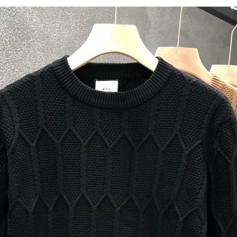 Men's Round Neck New Autumn and Winter Fashion Versatile Casual Sweater Solid Color Base Knit Sweater Loose Warm Top - Image 5
