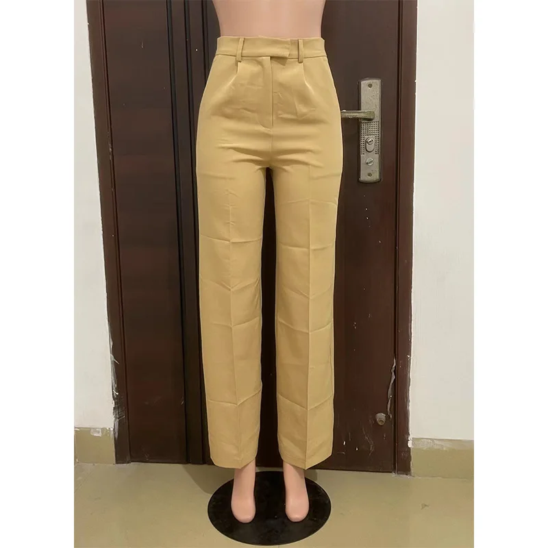 Straight Dress Pants with Pocket Women Plain Color Business Casual Pants - Image 3