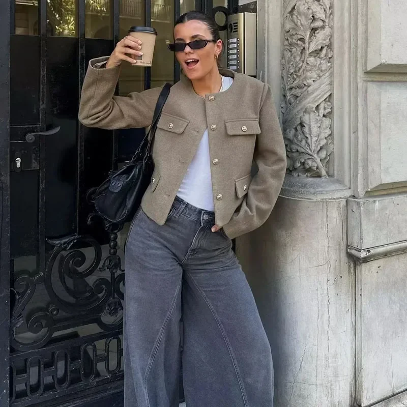 2025 New Woman Jackets Outerwears Long Sleeve Cropped Fashion Jacket for Women Button Short Coats Elegant Women's Coat - Image 4
