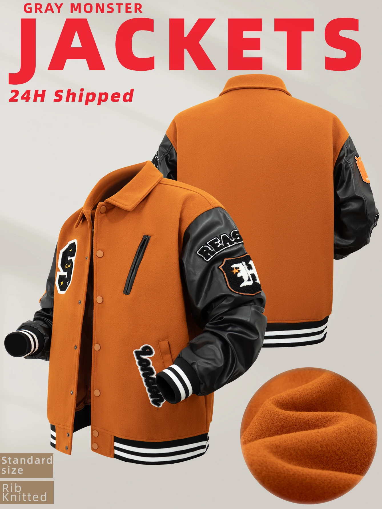 Men's Varsity Jacket Faux Leather Sleeve Vintage Motorcycle Coat Lertterman Bomber Lapel Collar Spring/Autumn Baseball Outerwear - Image 8