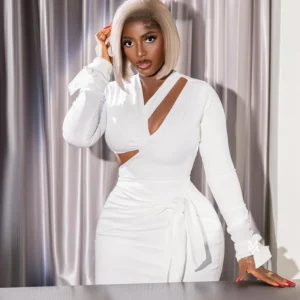 Alternative view of Elegant Black White Bodycon Dresses for Woman Long Sleeve