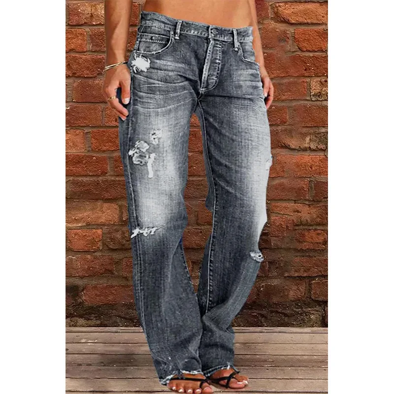 Washed Distressed Jeans for Women - Image 3