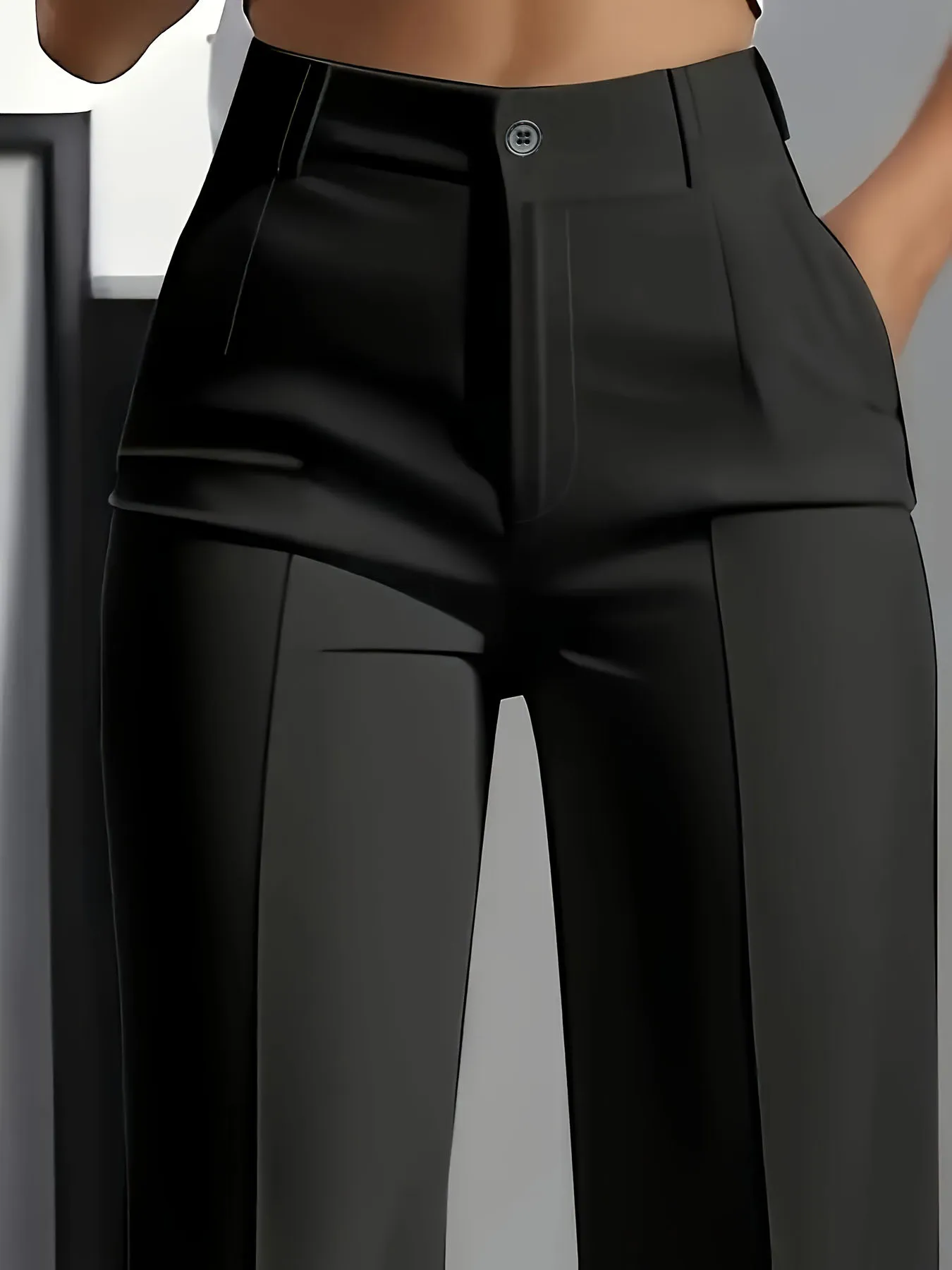 women's high-waisted, draped, straight-cut, simple suit pants for women - Image 5