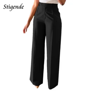 Straight Dress Pants with Pocket Women Plain Color Business Casual Pants