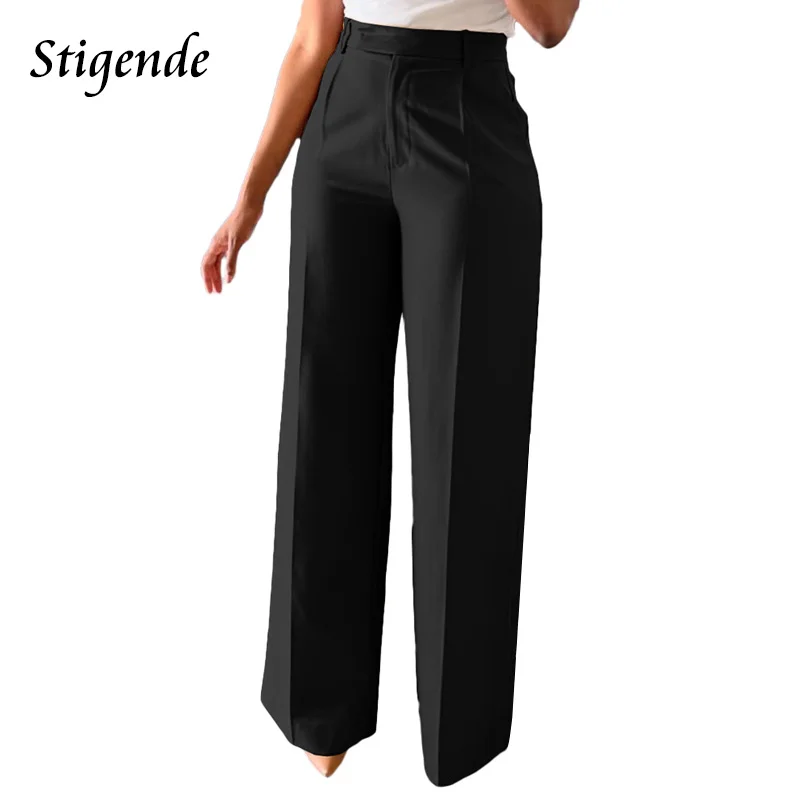 Straight Dress Pants with Pocket Women Plain Color Business Casual Pants