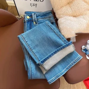 Alternative view of Flared Jeans for Women 25 Autumn Winter New Arrival Plus Velvet Elastic Retro Slim Sexy Petite Long Pants
